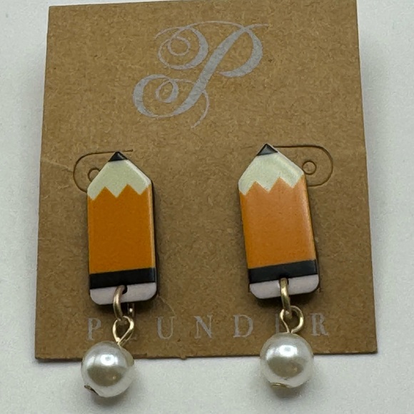New Plunder Earrings “Sharp Minds” - Pencil With Pearl Studs - 1.5" - Picture 7 of 9